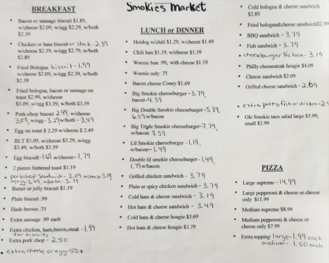smokies market menu